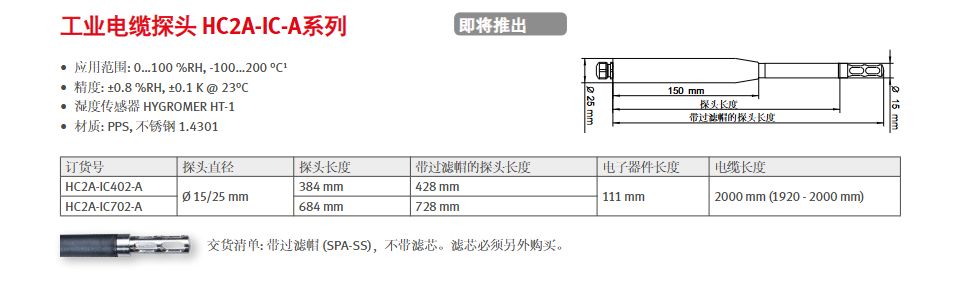 工業(yè)濕度探頭- Rotronic HC2A-IC/IM/IE參數(shù)